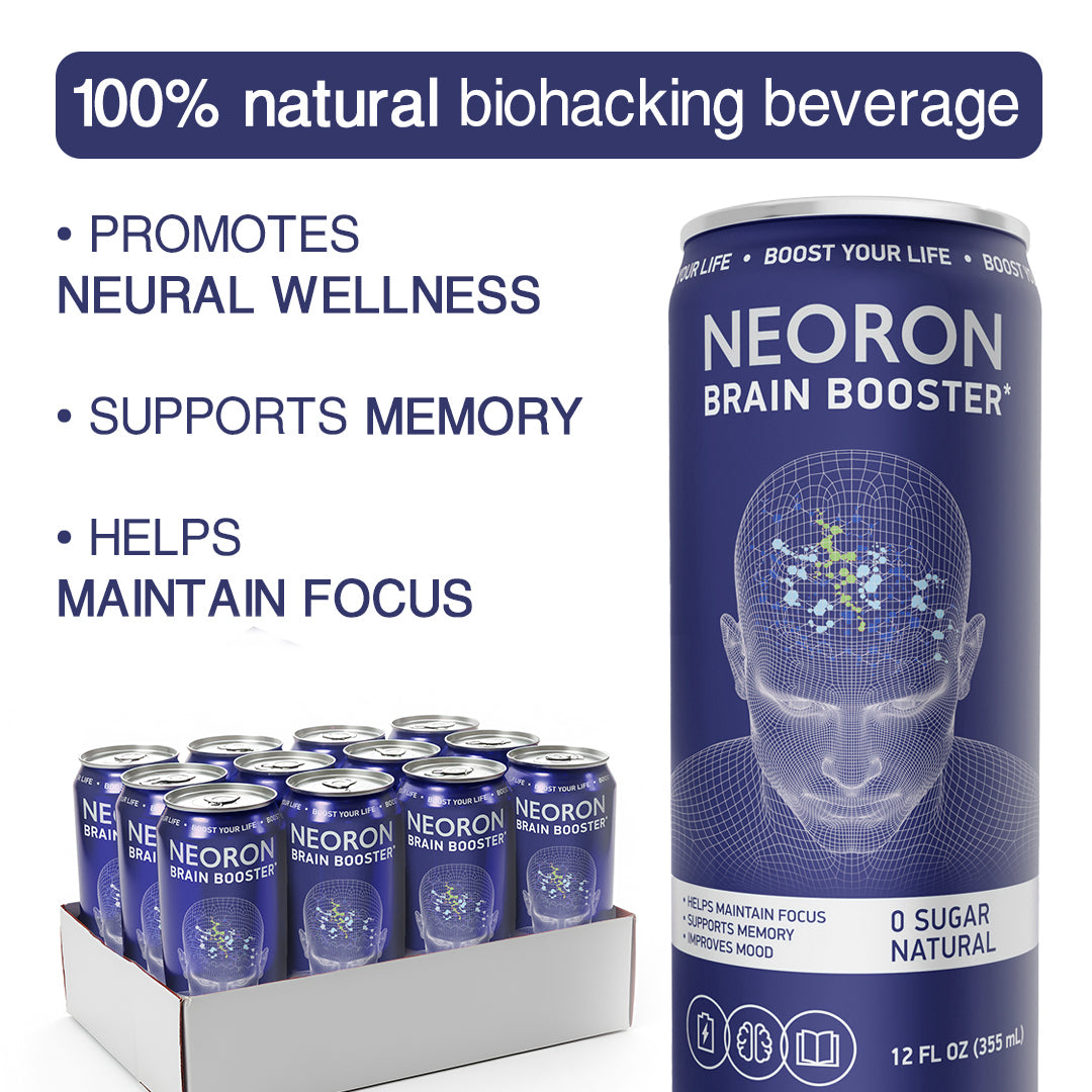 NEORON  Brain Booster* Natural Guarana Special Energy Drink with Adaptogens – for Focus, Memory & Mood – with L-Theanine, Vitamin B12 & Herbal Extract