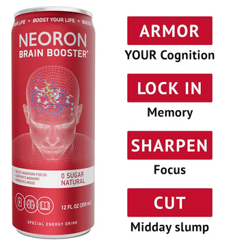 NEORON - Brain Defender, Focus & Memory Support, Sugar‐Free Nootropic Drink, Vegan (Pack of 12)
