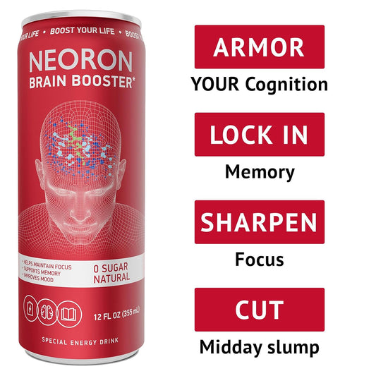 NEORON Brain Booster - Calm, Focus & Memory Support | Sugar‐Free Nootropic Drink (12 Cans) (Business) - Neoron | Biohacking Beverages