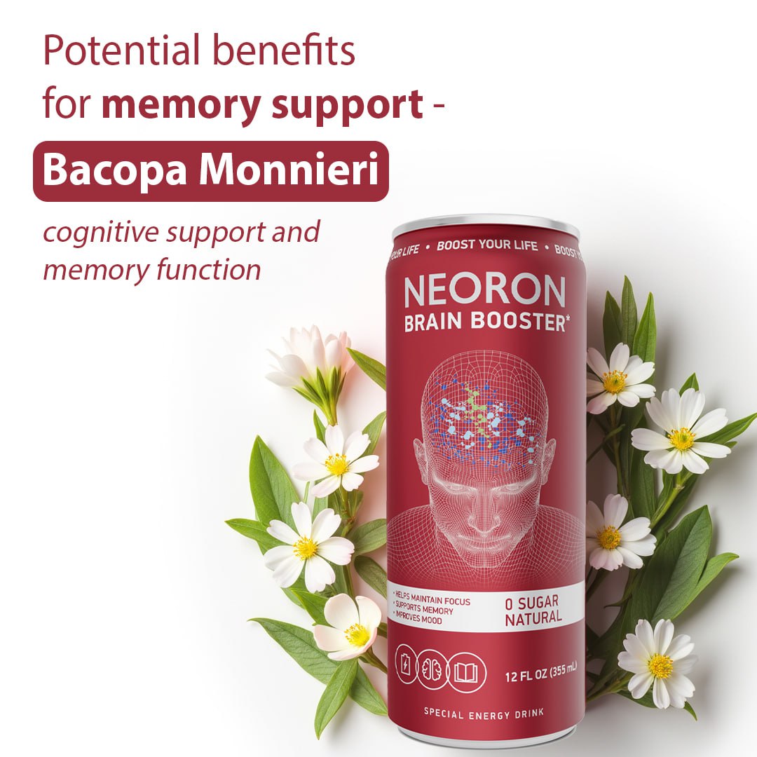 NEORON  Brain Booster* Natural Guarana Special Energy Drink with Adaptogens – for Focus, Memory & Mood – with L-Theanine, Vitamin B12 & Herbal Extract
