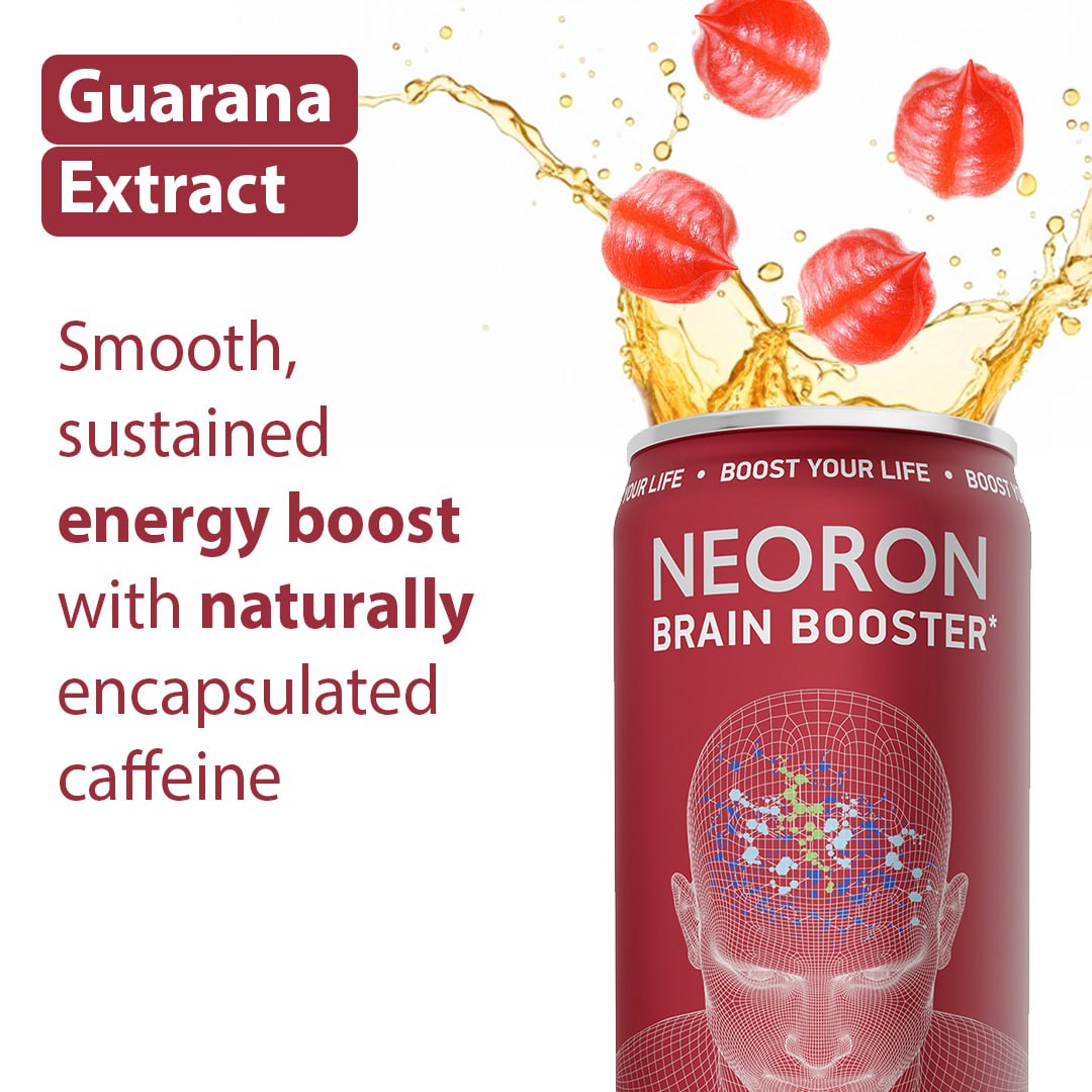 NEORON  Brain Booster* Natural Guarana Special Energy Drink with Adaptogens – for Focus, Memory & Mood – with L-Theanine, Vitamin B12 & Herbal Extract